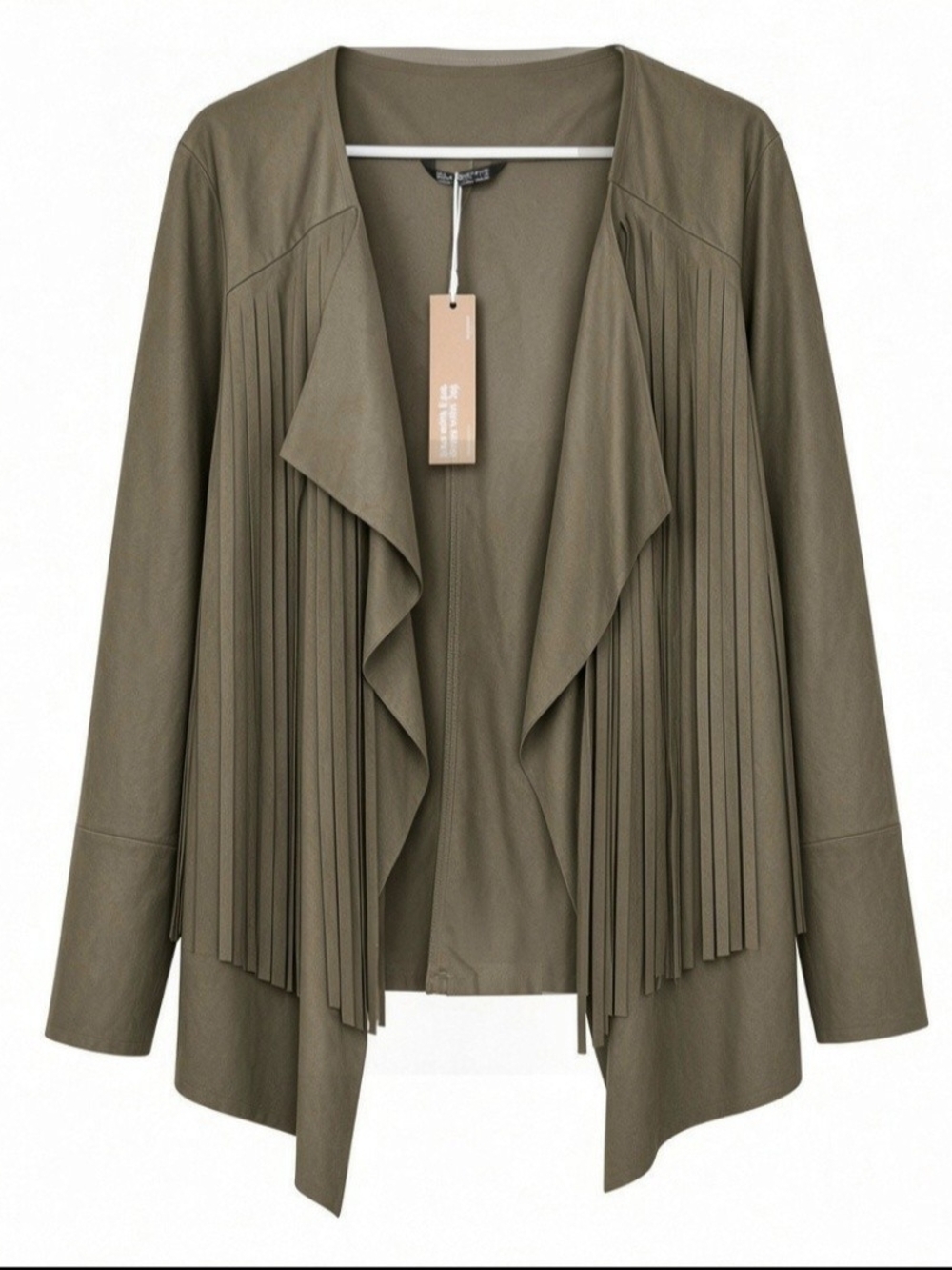 Bloomchic Womens 18/20 Olive Green Faux Suede Fringe Jacket Open Front Western